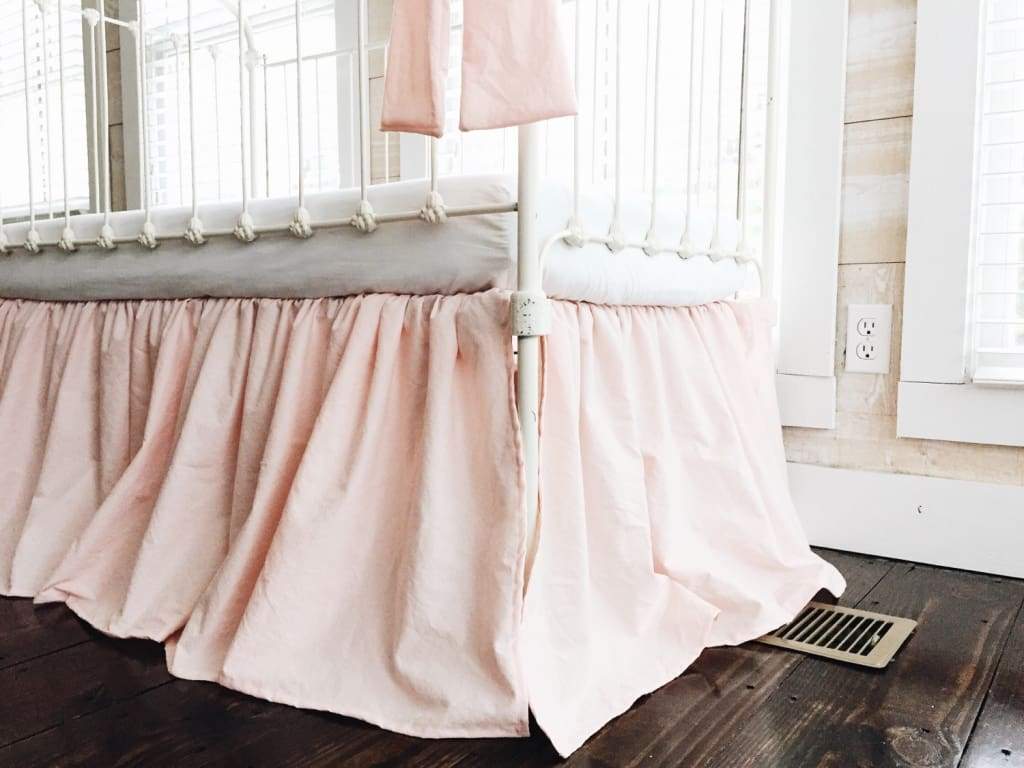 Ballet Slipper Pink Farmhouse Crib Bedding Set for Baby Girls handmade heirloom nursery - High Cotton Textile