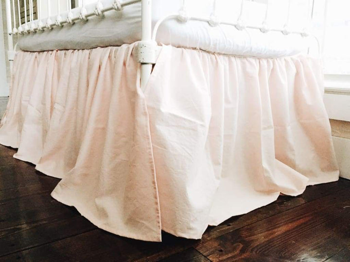 Ballet Slipper Pink Farmhouse Crib Skirt for Girls handmade heirloom nursery - High Cotton Textile