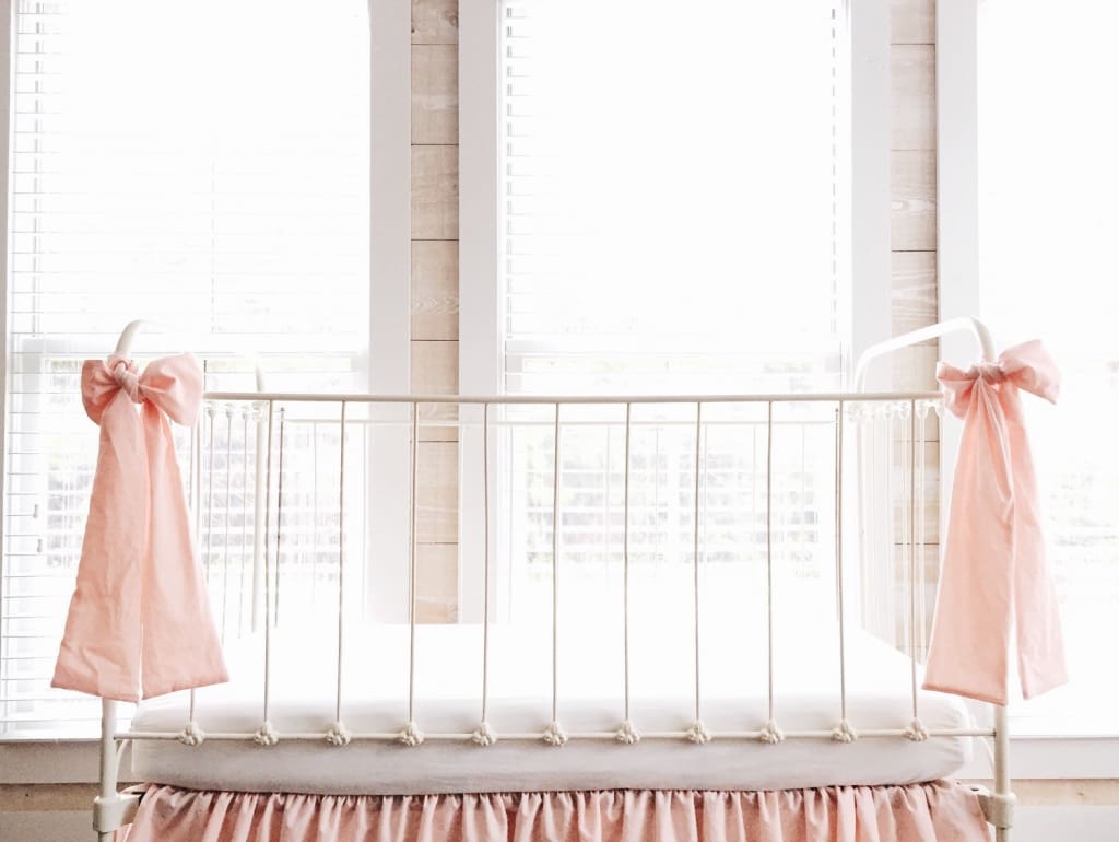 Ballet Slipper Pink Large Crib Bow handmade heirloom nursery - High Cotton Textile