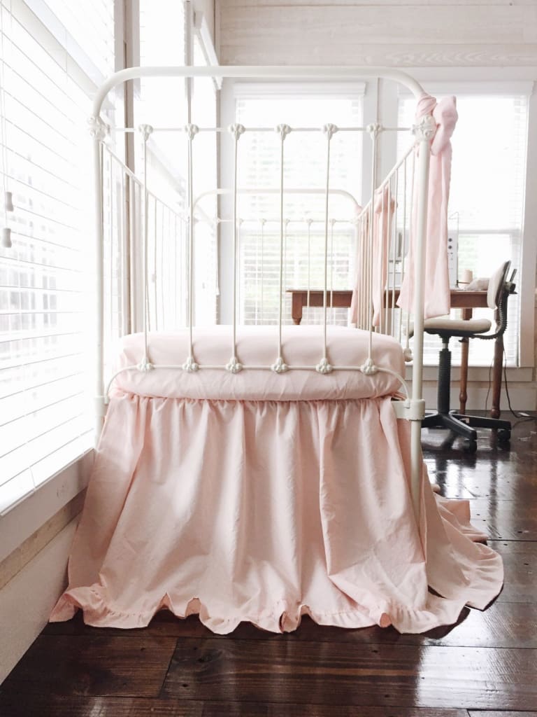 Ballet Slipper Pink Ruffle Baby Bedding Set for Girls handmade heirloom nursery - High Cotton Textile