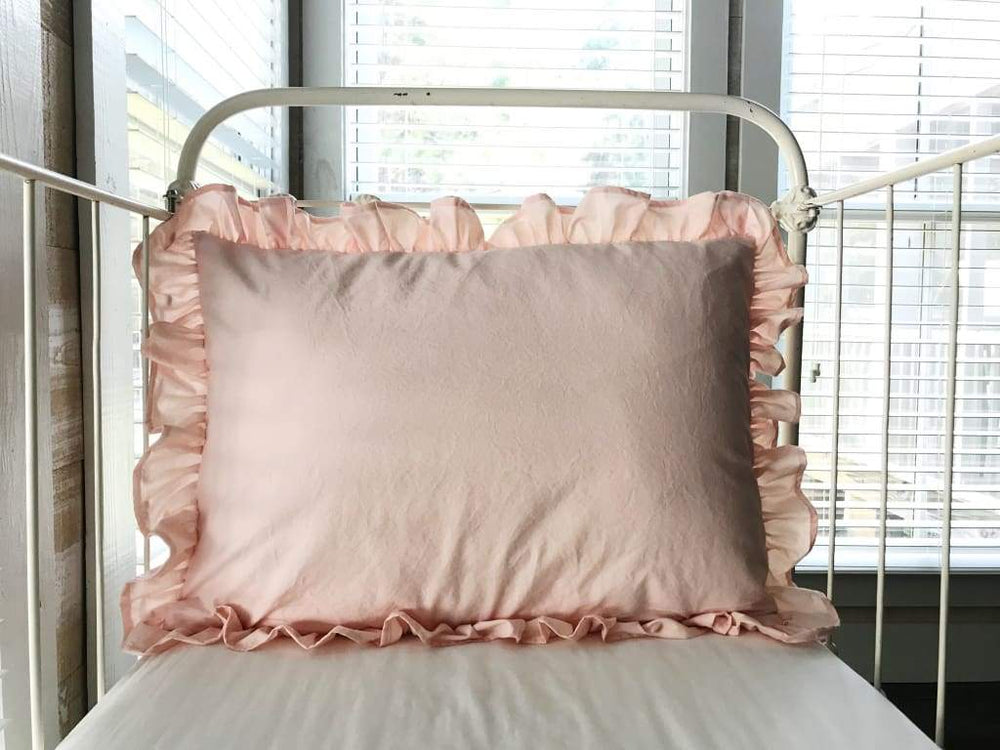 Ballet Slipper Pink Ruffled Pillow Sham handmade heirloom nursery - High Cotton Textile