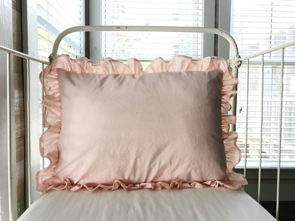 Ballet Slipper Pink Ruffled Pillow Sham handmade heirloom nursery - High Cotton Textile