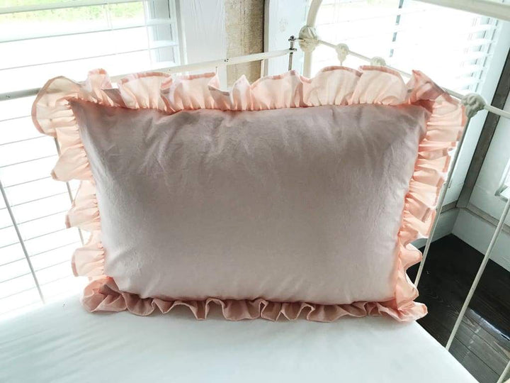 Ballet Slipper Pink Ruffled Pillow Sham handmade heirloom nursery - High Cotton Textile