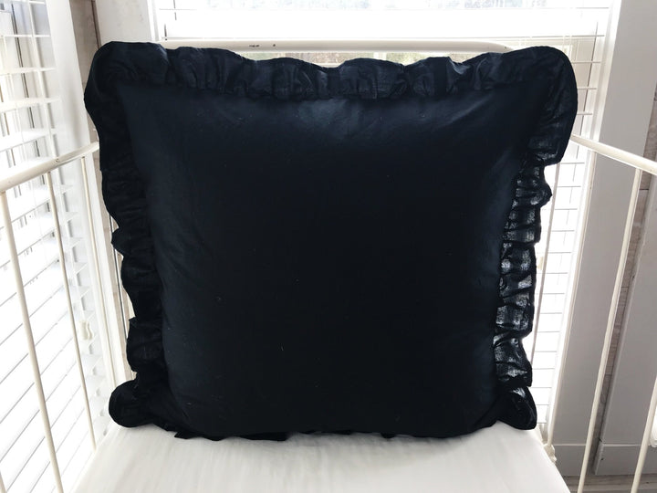Black 26x26 Ruffled Euro Sham handmade heirloom nursery - High Cotton Textile