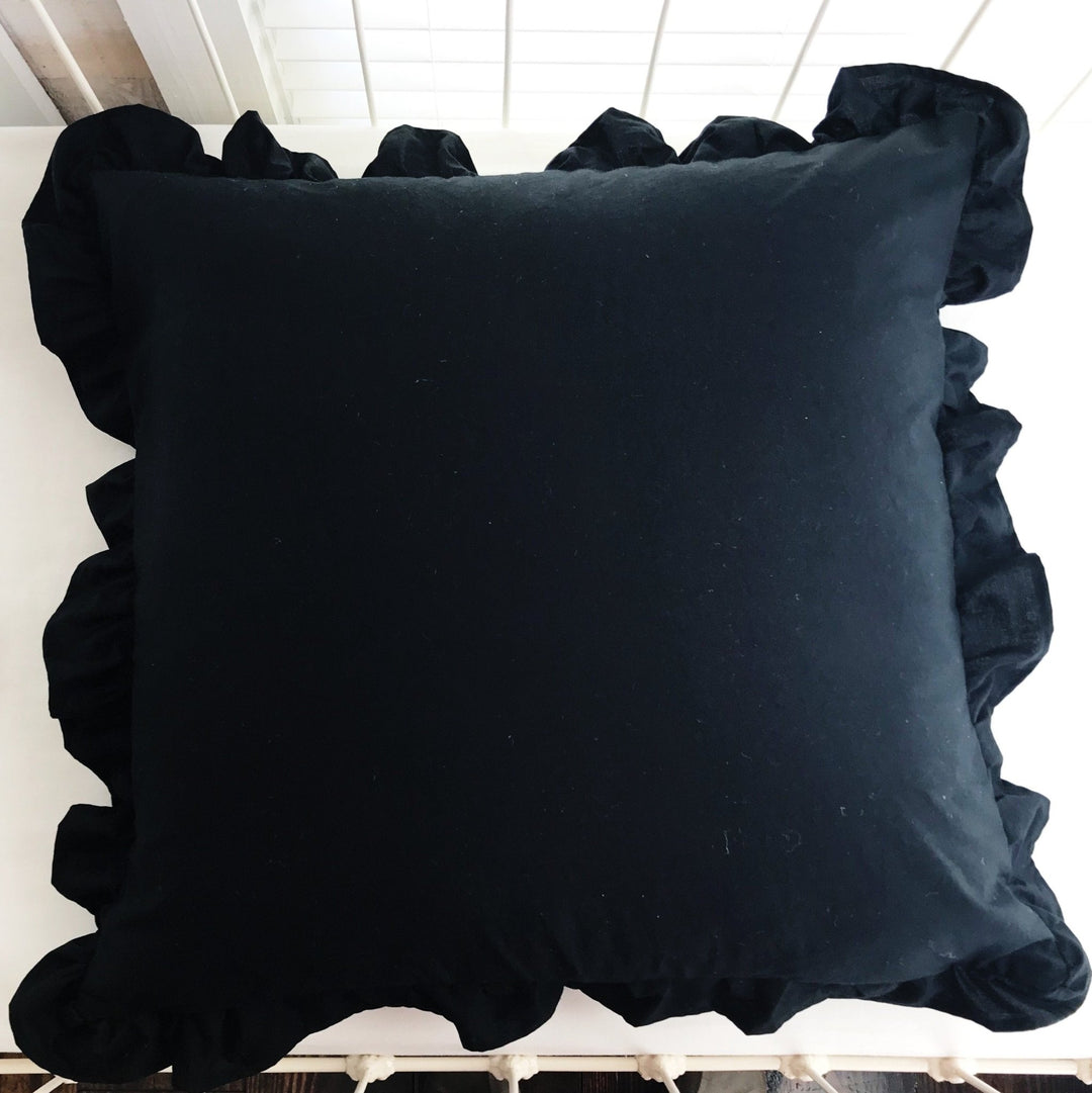 Black 26x26 Ruffled Euro Sham handmade heirloom nursery - High Cotton Textile