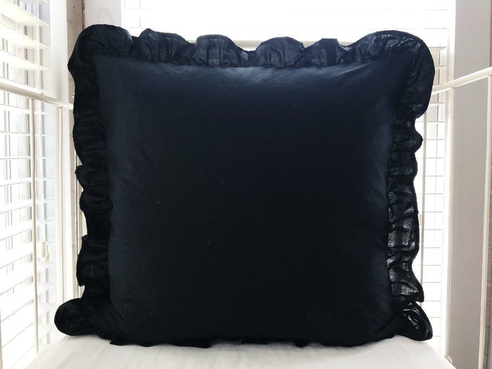 Black ruffled euro pillow sham, 26 by 26 inches