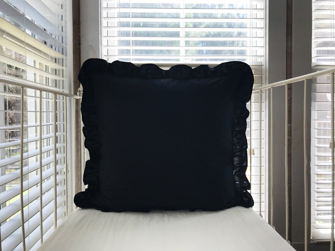 Black 26x26 Ruffled Euro Sham handmade heirloom nursery - High Cotton Textile