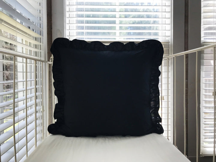 Black 26x26 Ruffled Euro Sham handmade heirloom nursery - High Cotton Textile
