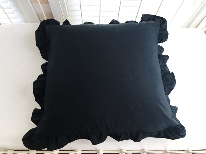 Black 26x26 Ruffled Euro Sham handmade heirloom nursery - High Cotton Textile