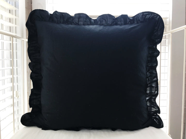 BLACK | 26x26 RUFFLED EURO SHAM