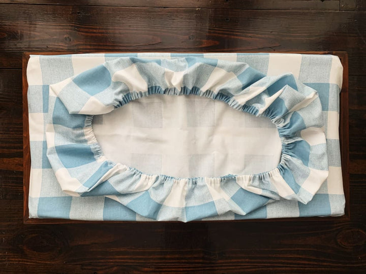 Blue Buffalo Check Changing Pad Cover handmade heirloom nursery - High Cotton Textile