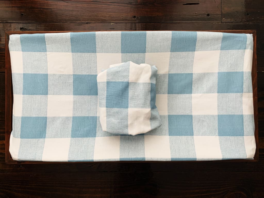 Blue Buffalo Check Changing Pad Cover handmade heirloom nursery - High Cotton Textile