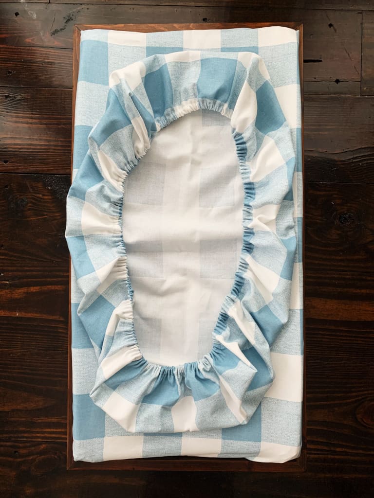 Blue Buffalo Check Changing Pad Cover handmade heirloom nursery - High Cotton Textile