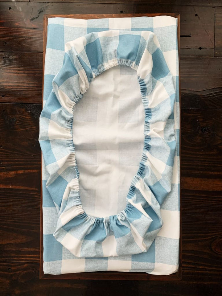 Blue Buffalo Check Changing Pad Cover handmade heirloom nursery - High Cotton Textile