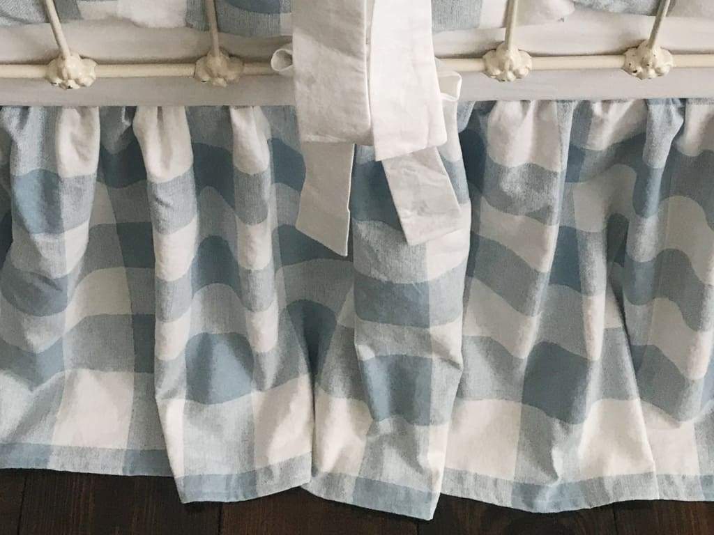 Blue Buffalo Check Farmhouse Crib Skirt handmade heirloom nursery - High Cotton Textile