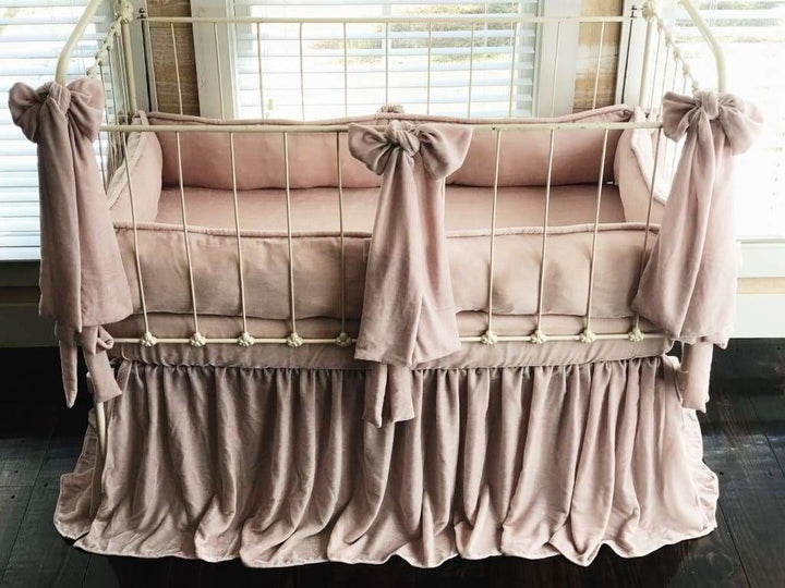 Blush Pink 100% Silk Velvet Luxury Crib Bedding Ensemble - High Cotton Textile 