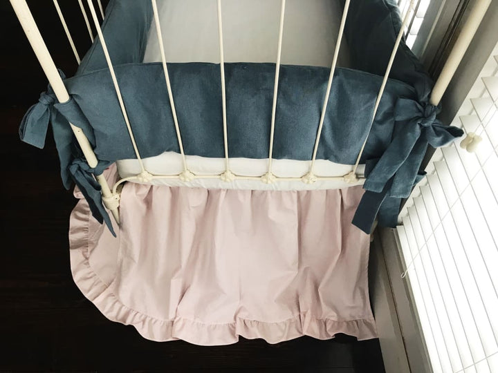 Chambray Denim and Baby Pink | Ruffled Crib Bedding Set