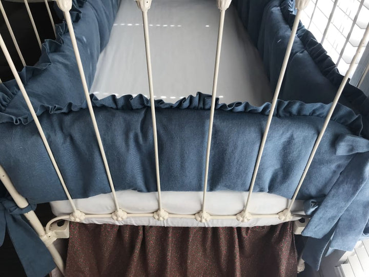 Chambray Denim Ruffled Crib Liners Set