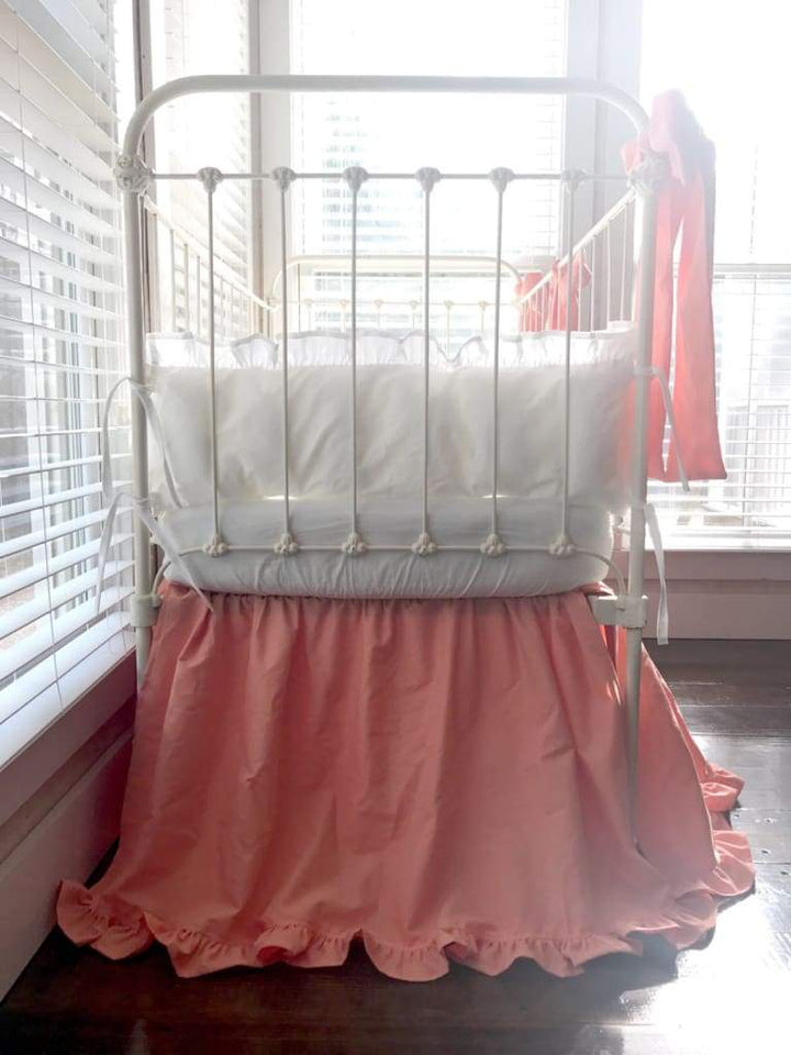 Coral and White | Ruffled Crib Bedding Set