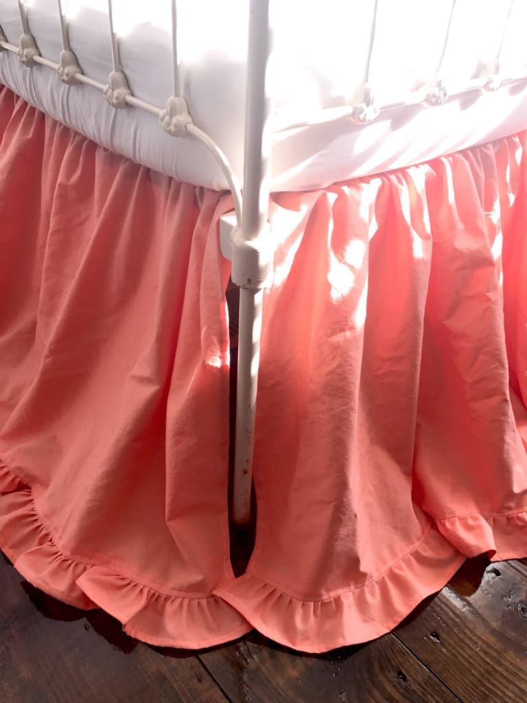 Coral Ruffled Crib Skirt handmade heirloom nursery - High Cotton Textile