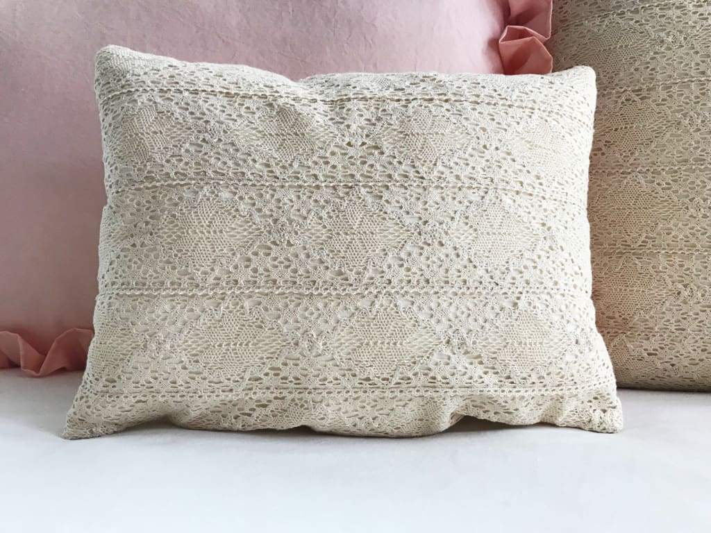 Crochet Lace Boho Baby Crib Pillow handmade heirloom nursery - High Cotton Textile
