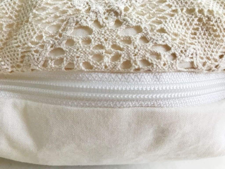 Crochet Lace Boho Baby Crib Pillow handmade heirloom nursery - High Cotton Textile