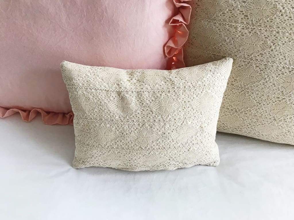 Crochet Lace Boho Baby Crib Pillow handmade heirloom nursery - High Cotton Textile