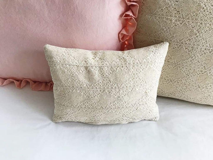 Crochet Lace Boho Baby Crib Pillow handmade heirloom nursery - High Cotton Textile