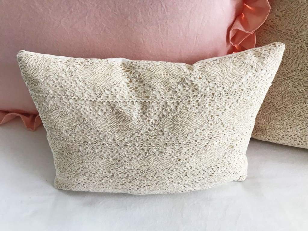 Crochet Lace Boho Baby Crib Pillow handmade heirloom nursery - High Cotton Textile