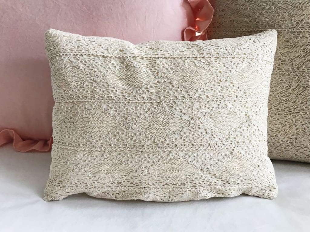 Crochet Lace Boho Baby Crib Pillow handmade heirloom nursery - High Cotton Textile