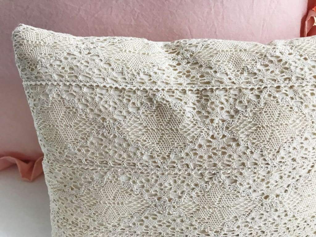 Crochet Lace Boho Baby Crib Pillow handmade heirloom nursery - High Cotton Textile