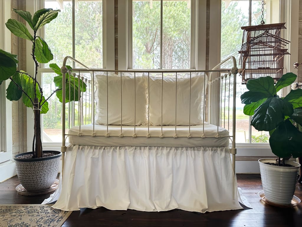 Farmhouse Crib Skirt & Ruffled Pillows Set handmade heirloom nursery - High Cotton Textile