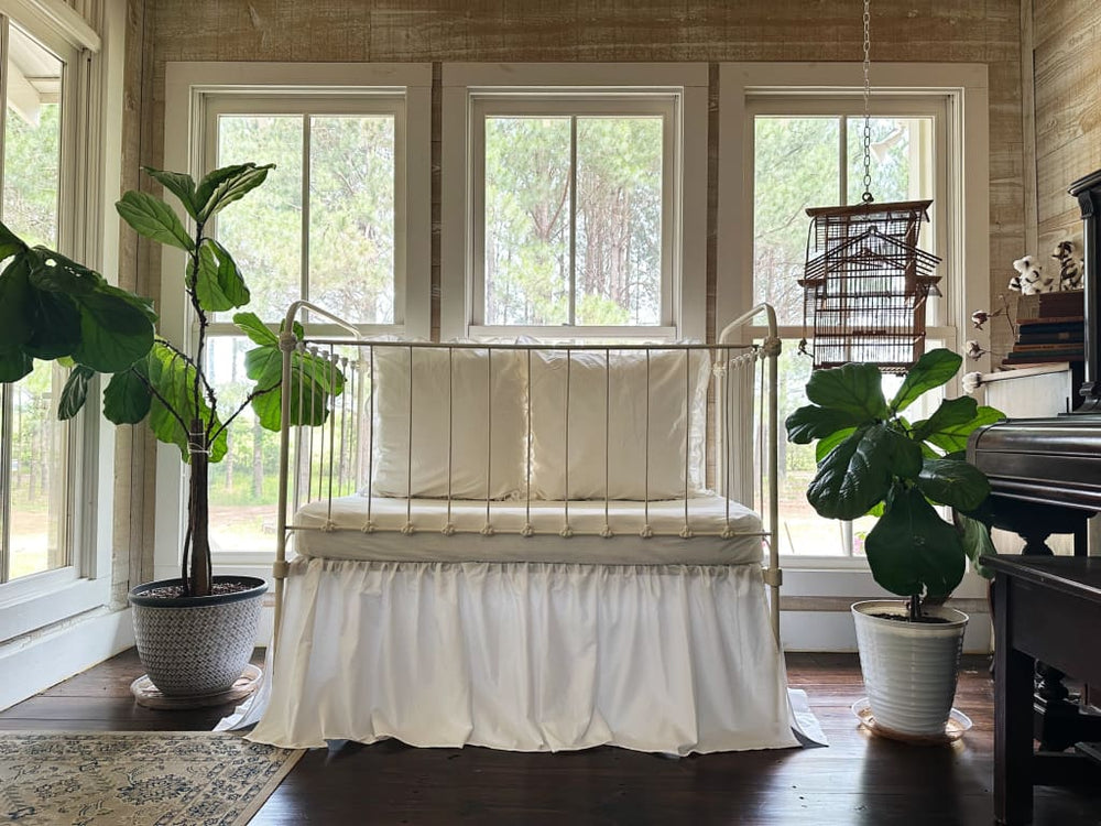 Farmhouse Crib Skirt & Ruffled Pillows Set handmade heirloom nursery - High Cotton Textile