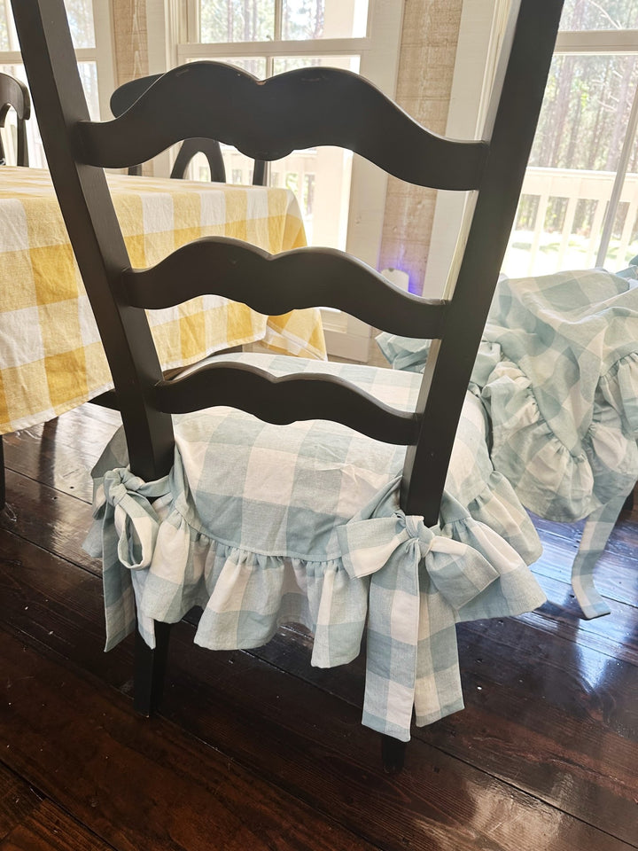 Farmhouse Ruffled Chair Slipcovers – Set of 4 handmade heirloom nursery - High Cotton Textile