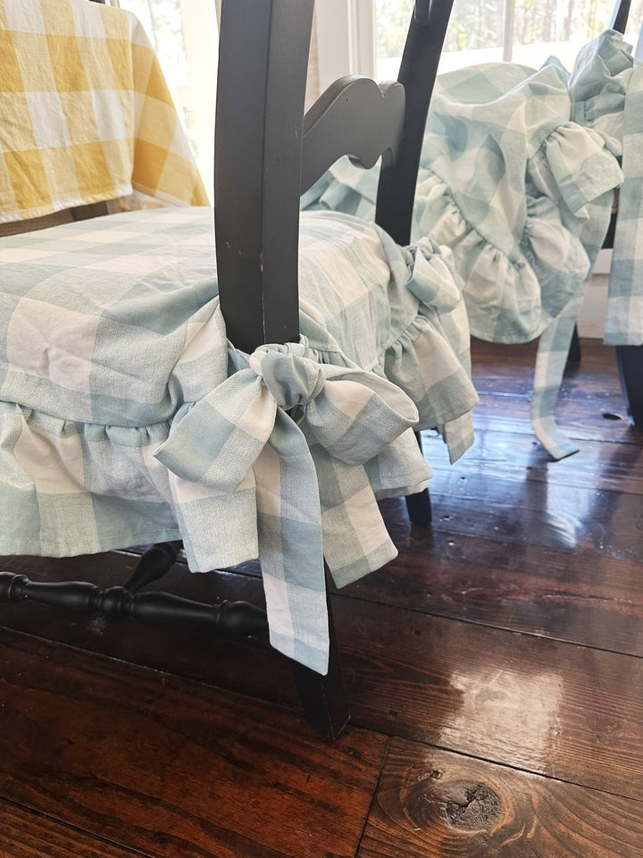 Farmhouse Ruffled Chair Slipcovers – Set of 4 handmade heirloom nursery - High Cotton Textile