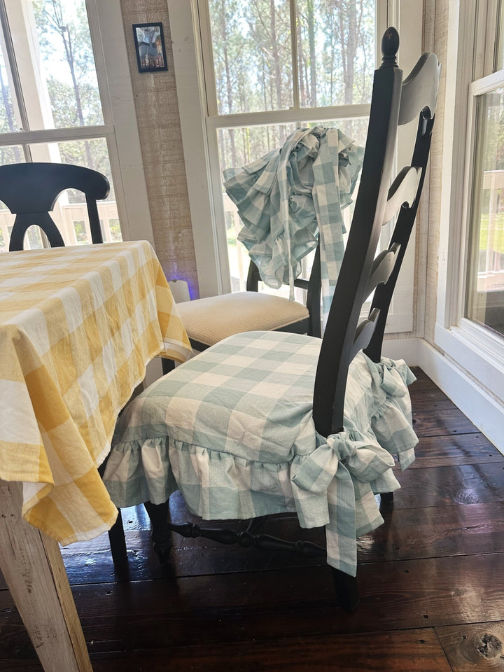 Farmhouse Ruffled Chair Slipcovers – Set of 4 handmade heirloom nursery - High Cotton Textile
