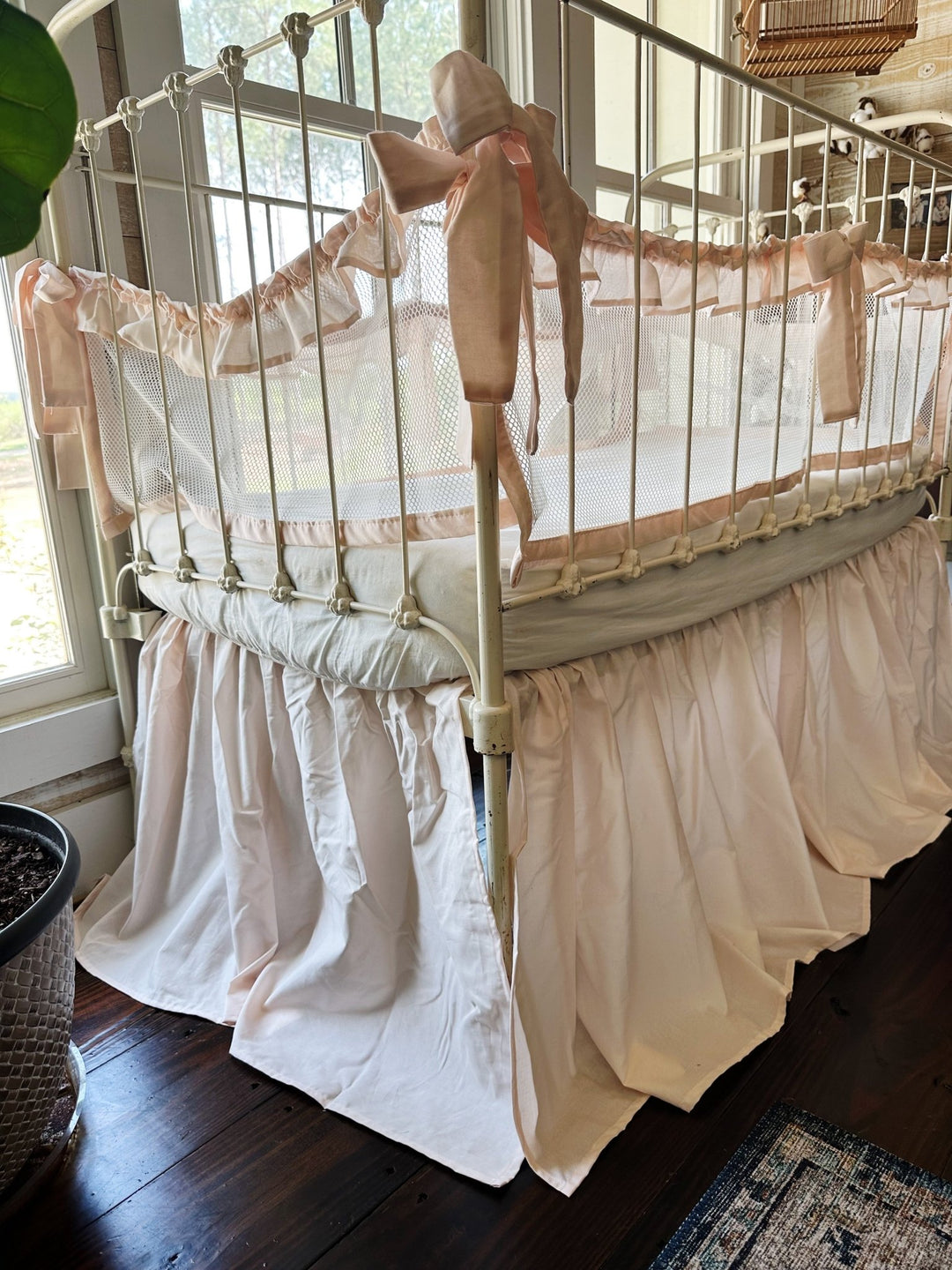 Farmhouse Ruffled Mesh Crib Bedding Set handmade heirloom nursery - High Cotton Textile