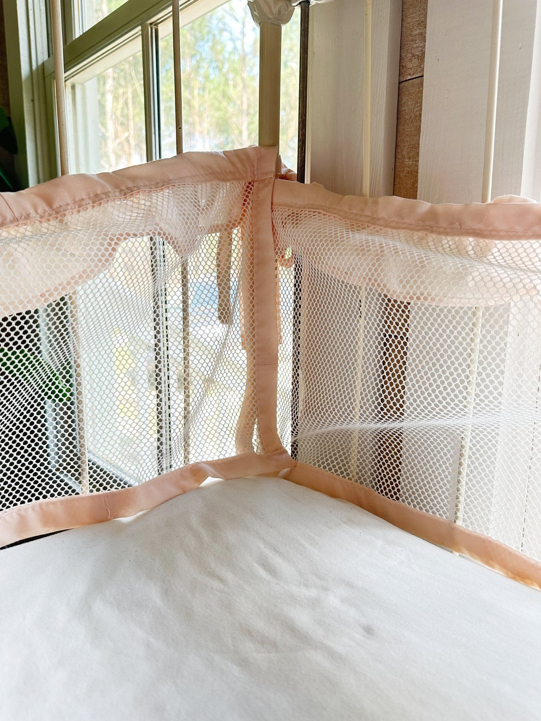 Farmhouse Ruffled Mesh Crib Liners handmade heirloom nursery - High Cotton Textile