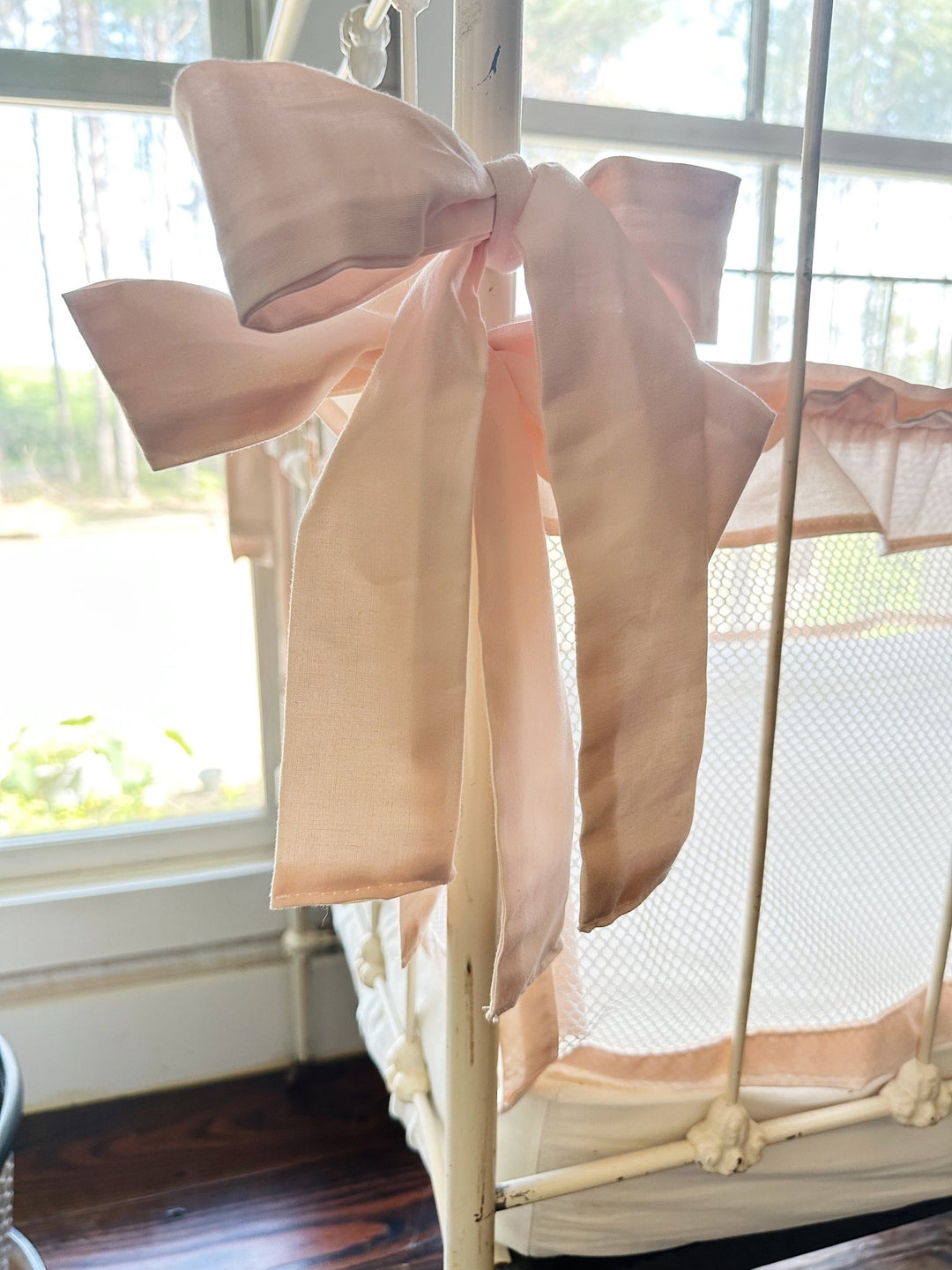 Farmhouse Ruffled Mesh Crib Liners handmade heirloom nursery - High Cotton Textile