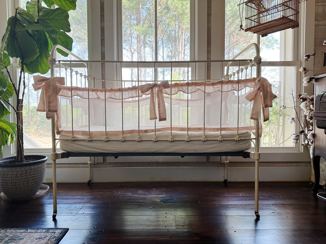 Farmhouse Ruffled Mesh Crib Liners handmade heirloom nursery - High Cotton Textile