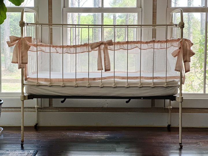 Farmhouse Ruffled Mesh Crib Liners handmade heirloom nursery - High Cotton Textile