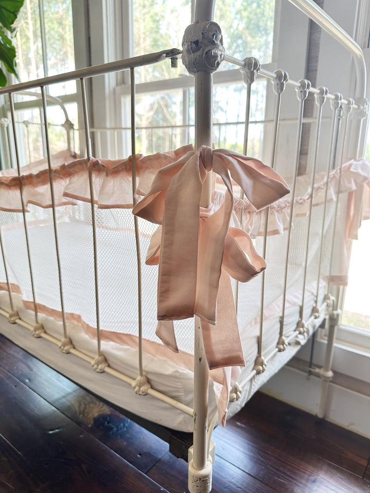 Farmhouse Ruffled Mesh Crib Liners handmade heirloom nursery - High Cotton Textile