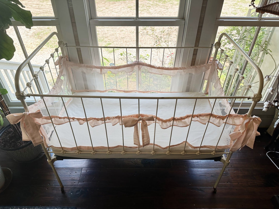 Farmhouse Ruffled Mesh Crib Liners handmade heirloom nursery - High Cotton Textile