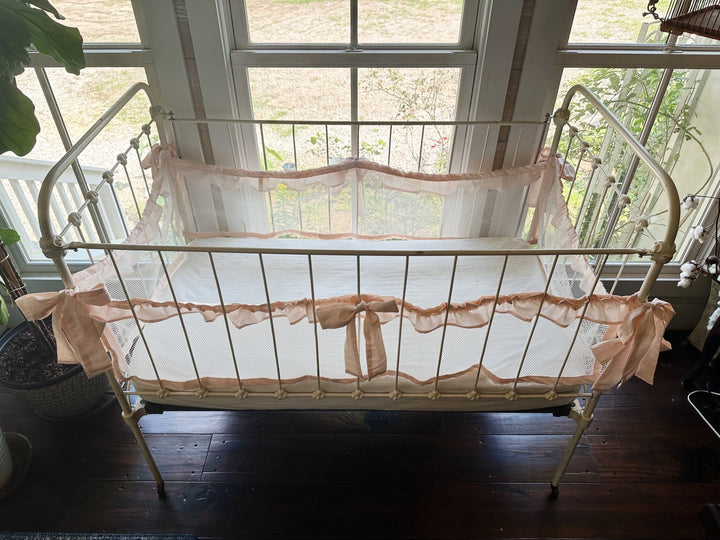 Farmhouse Ruffled Mesh Crib Liners handmade heirloom nursery - High Cotton Textile