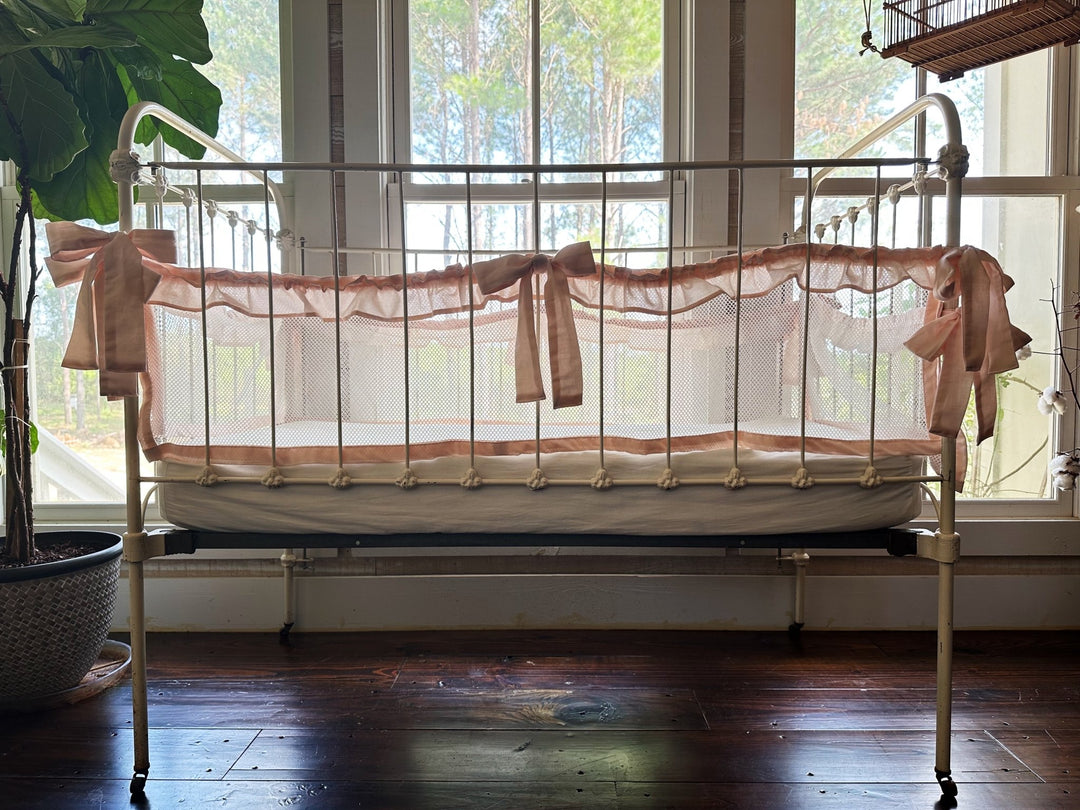 Farmhouse Ruffled Mesh Crib Liners handmade heirloom nursery - High Cotton Textile