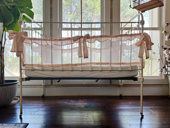 Farmhouse Ruffled Mesh Crib Liners handmade heirloom nursery - High Cotton Textile
