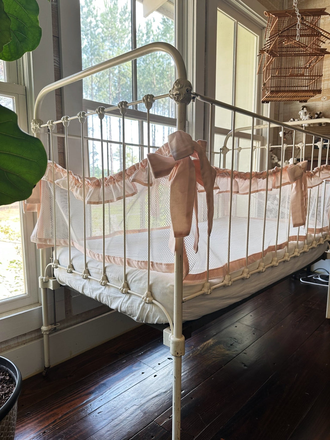 Farmhouse Ruffled Mesh Crib Liners handmade heirloom nursery - High Cotton Textile
