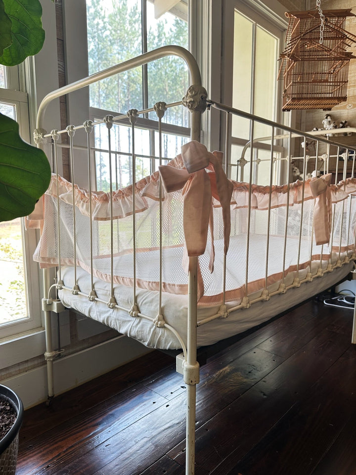 Farmhouse Ruffled Mesh Crib Liners handmade heirloom nursery - High Cotton Textile