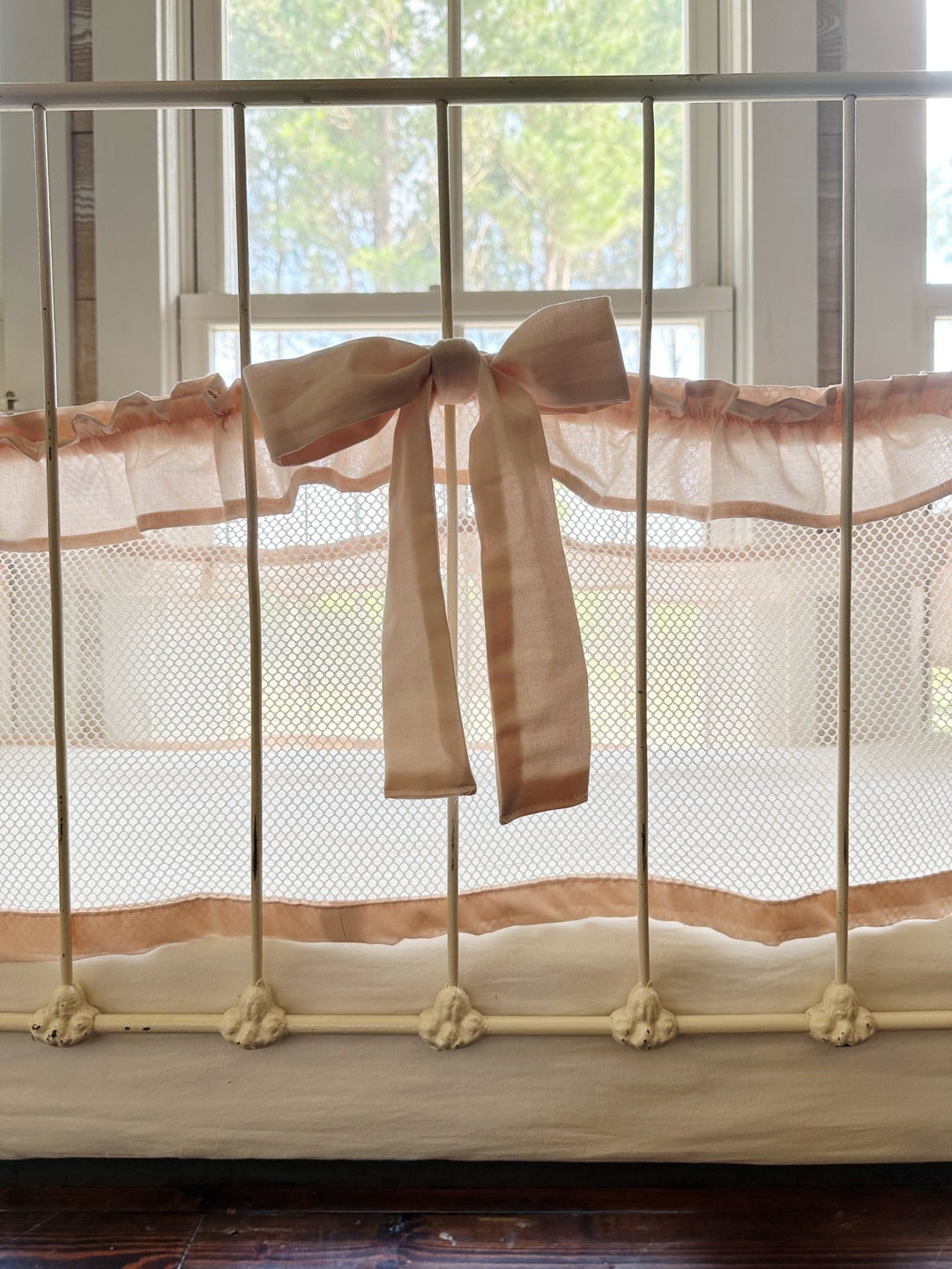 Farmhouse Ruffled Mesh Crib Liners handmade heirloom nursery - High Cotton Textile