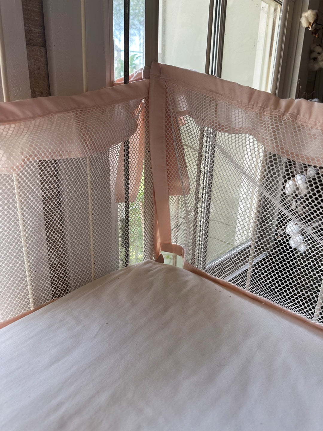 Farmhouse Ruffled Mesh Crib Liners handmade heirloom nursery - High Cotton Textile